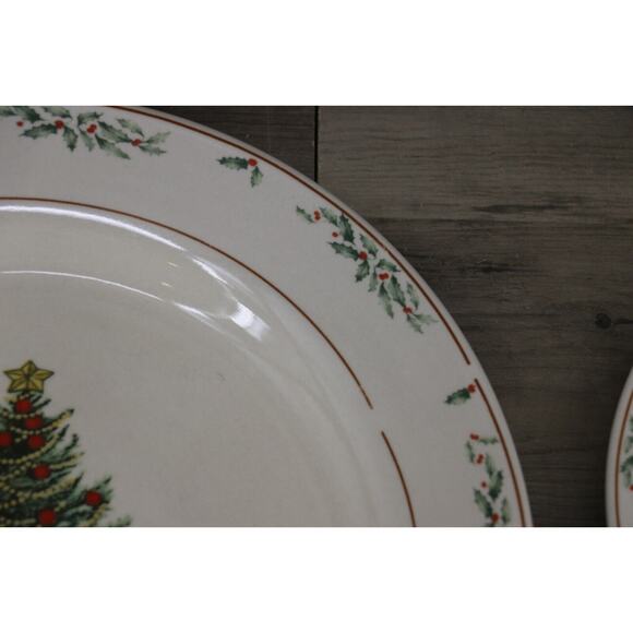 East Bay Import Co Ceramic Christmas Tree Holly Plates Set 7.5 & 10.5 Inches - Picture 3 of 10